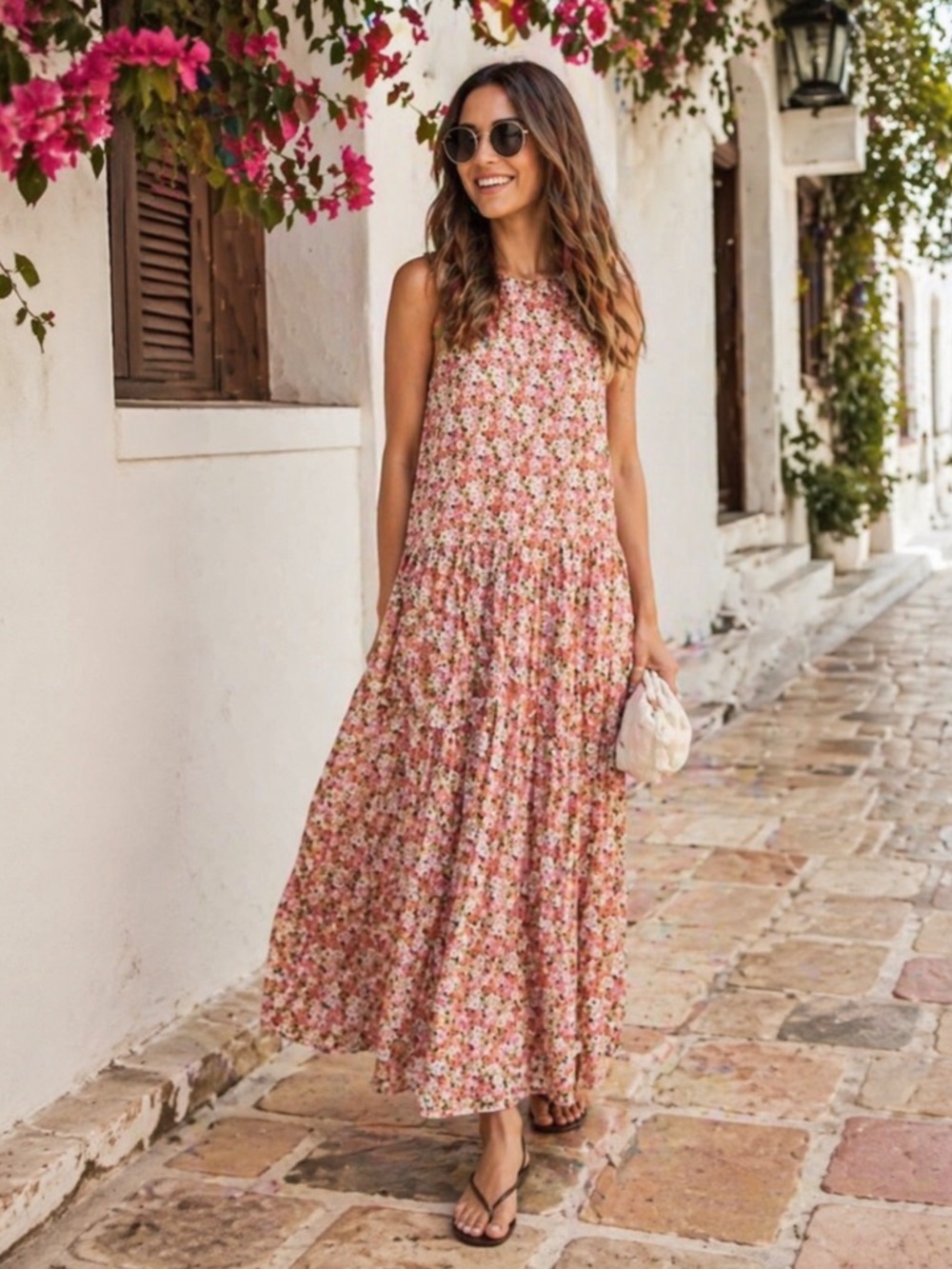 Fame & Partners Alana Floral Maxi Dress Pink Sleeveless NWT 2